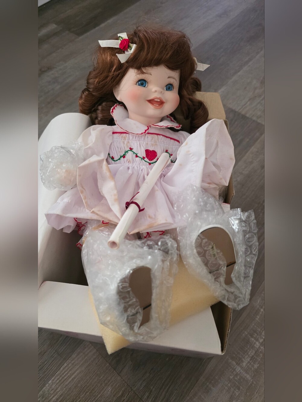 Vintage Porcelain Doll Tag "Emily" - White